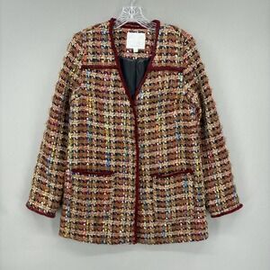 Ett:twa Anthropologie Jacket‎ Womens Small Multicolor Tweed Fringe Open Front
